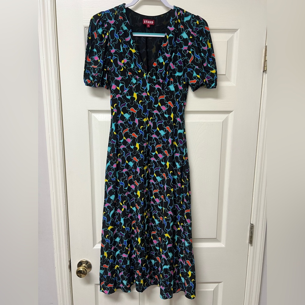 STAUD Milla Puff-Sleeve Midi-Dress size 0